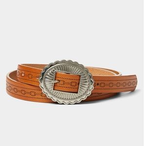 Brown Italian leather thin embossed belt made in Canada NWT